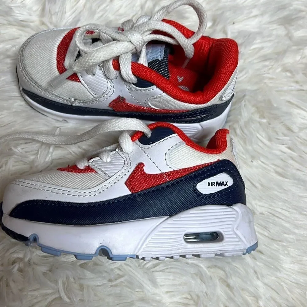 Nike Air Max 90 (TD) Toddlers Shoes USA Denim White-Chile Red-Navy DJ5179-100